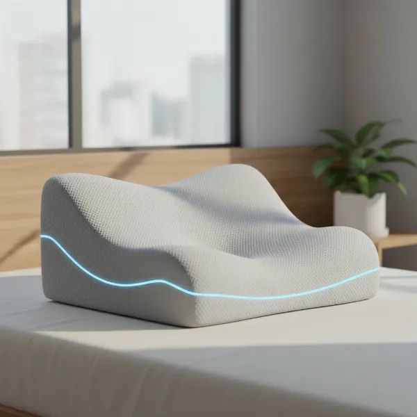 A contoured cervical traction pillow providing gentle neck support and spinal decompression.