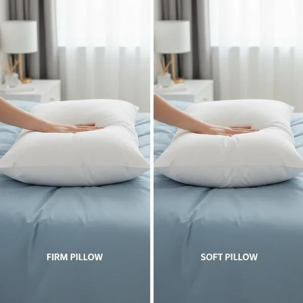 Comparison of firm and soft bed pillows demonstrating their support and cushioning differences.