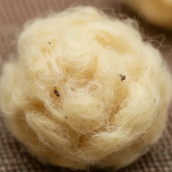 Close-up of raw kapok fibers, emphasizing their natural, lightweight, and sustainable qualities for eco-friendly products.