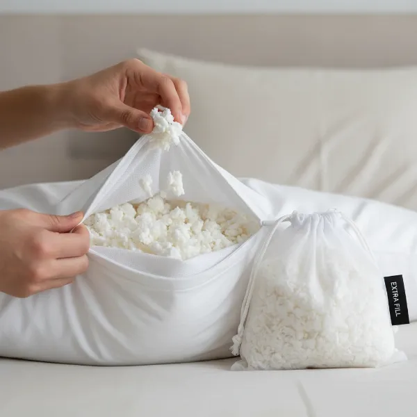 Hands adjusting fill in Nest Bedding Easy Breather pillow for custom comfort