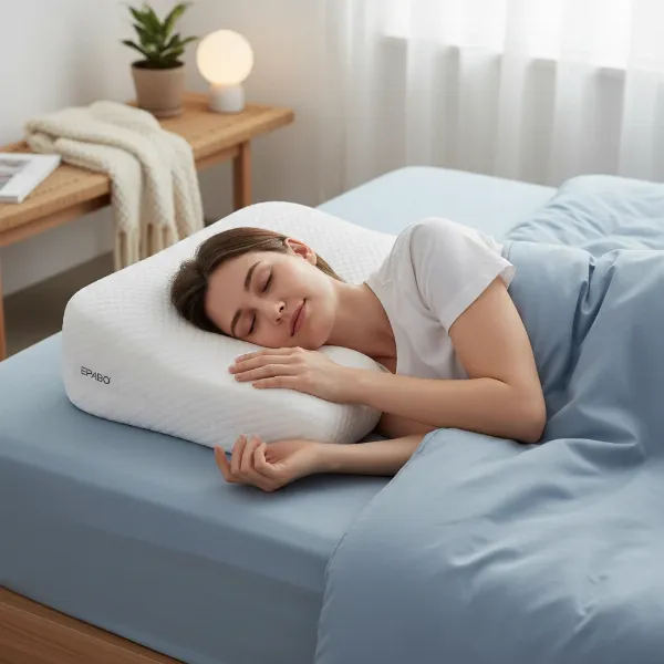 Person sleeping peacefully on EPABO pillow, showcasing optimal neck and spinal alignment.