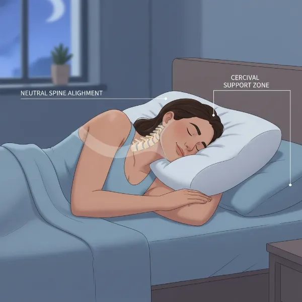 Person sleeping on their side with a high-loft pillow providing excellent neck support.