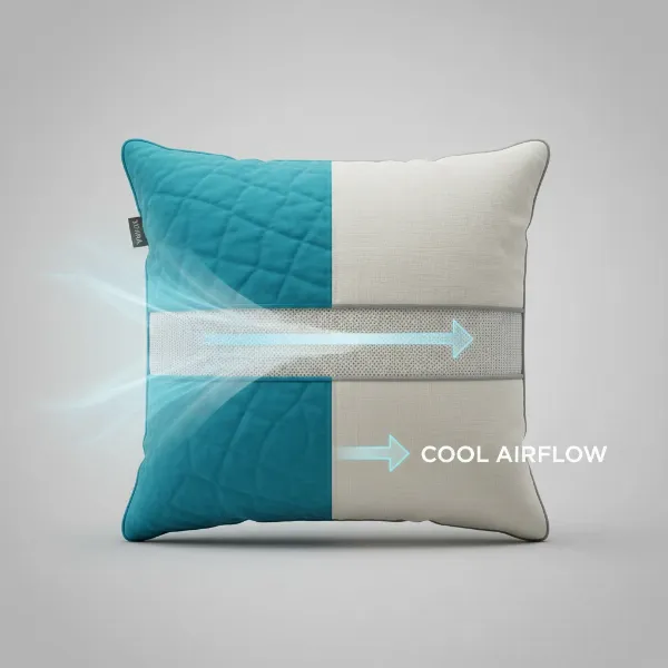 Dual-sided Simba Hybrid Pillow showing Stratos cool-touch and breathable cotton sides for temperature regulation.