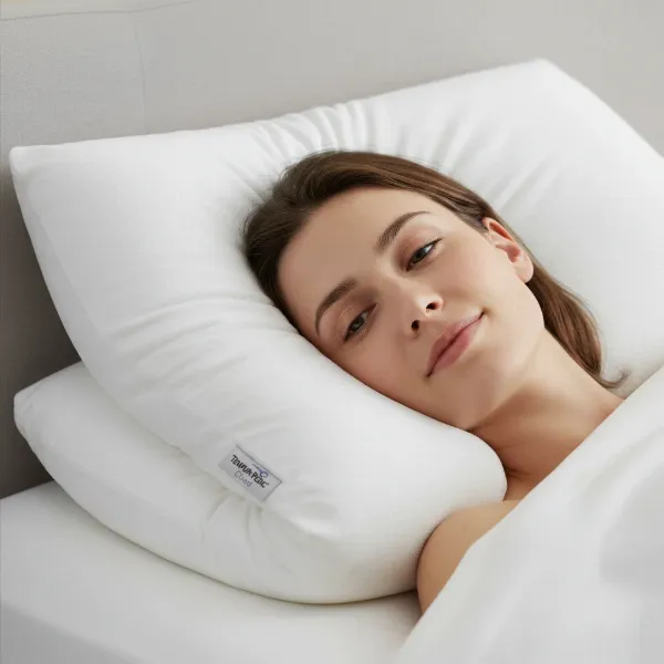 Close-up of Tempur-Pedic Cloud Pillow showing head contouring for adaptive support.