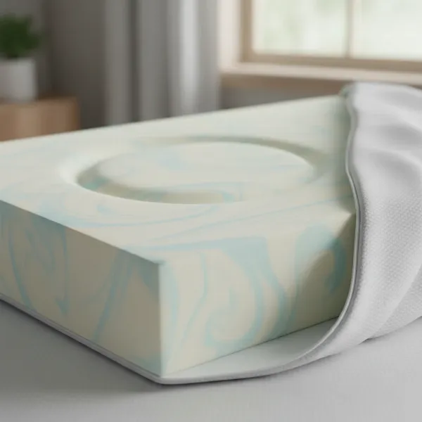 Close-up of a Weekender Gel Memory Foam Pillow showing its firm, supportive structure for neck alignment.